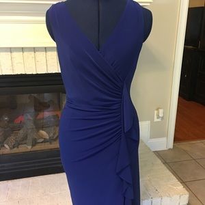 Royal blue sleeveless V neck dress
